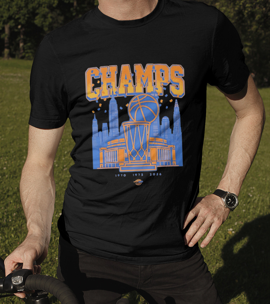 New York Knicks Champs 1970 1973 2026 Basketball Skyline Celebration T-Shirt