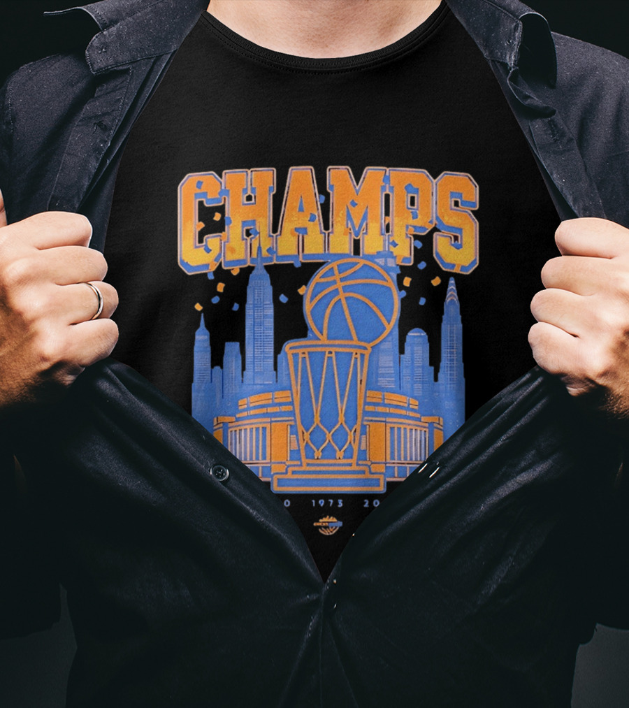 New York Knicks Champs 1970 1973 2026 Basketball Skyline Celebration T-Shirt