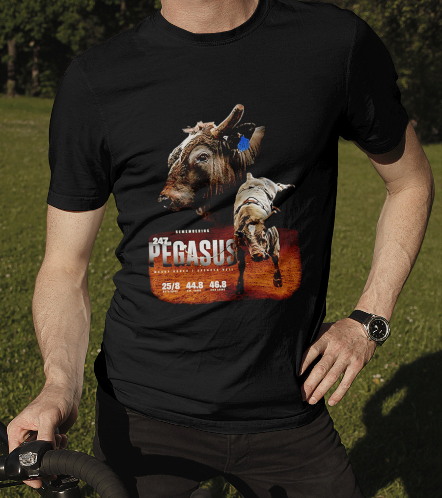 Remembering Pegasus 247 Legendary Rodeo Bull Statistics 25/8 44.8 46.8 T-Shirt