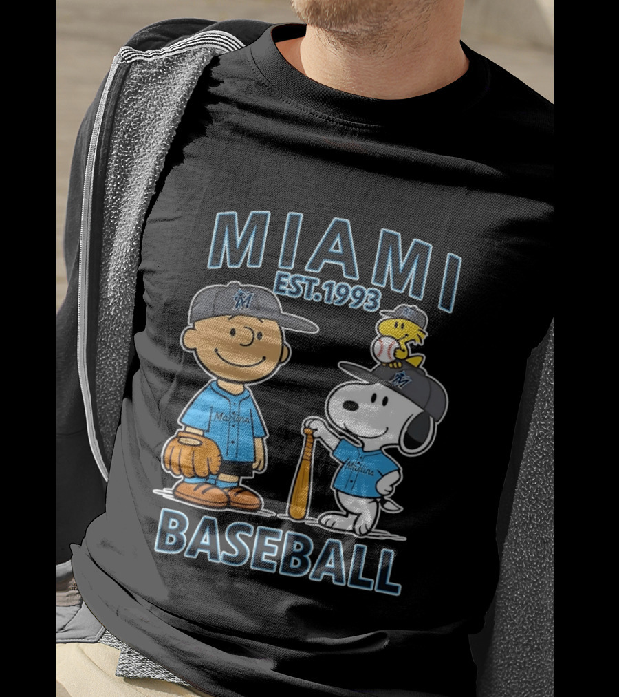 Miami Marlins Baseball Peanuts Characters Est 1993 T-Shirt