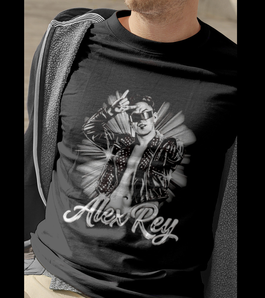 Alex Rey Pro Wrestling Player Collage Studded Jacket Sunglasses Pose T-Shirt