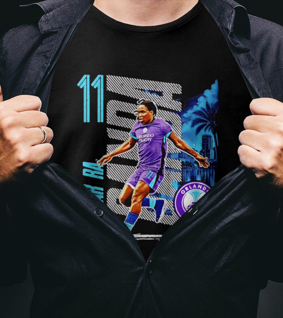 Barbra Banda Orlando Pride Skyline 11 Soccer Blue Palm Trees T-Shirt