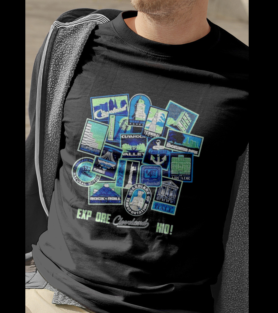 Explore Cleveland Ohio Landmarks Cuyahoga Rock Roll Museum Terminal Tower Edgewater Park T-Shirt