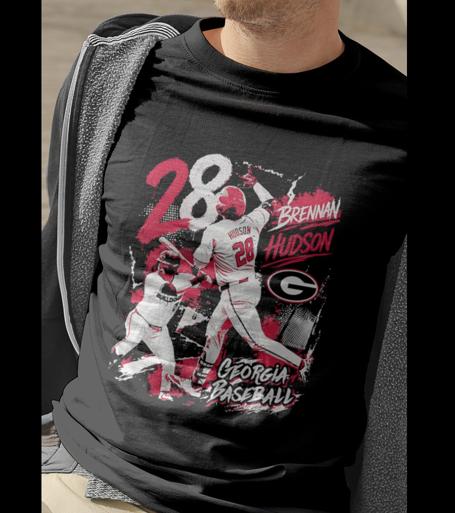 Georgia Baseball Brennan Hudson 28 Player Collage T-Shirt