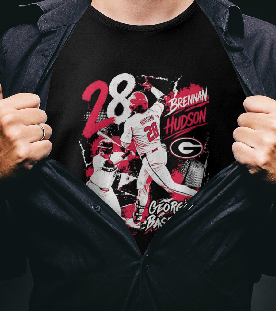 Georgia Baseball Brennan Hudson 28 Player Collage T-Shirt
