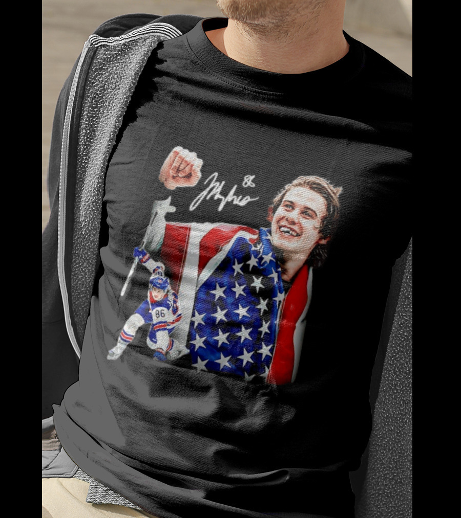 Jack Hughes New Jersey Devils USA Flag 86 Hockey Celebration T-Shirt