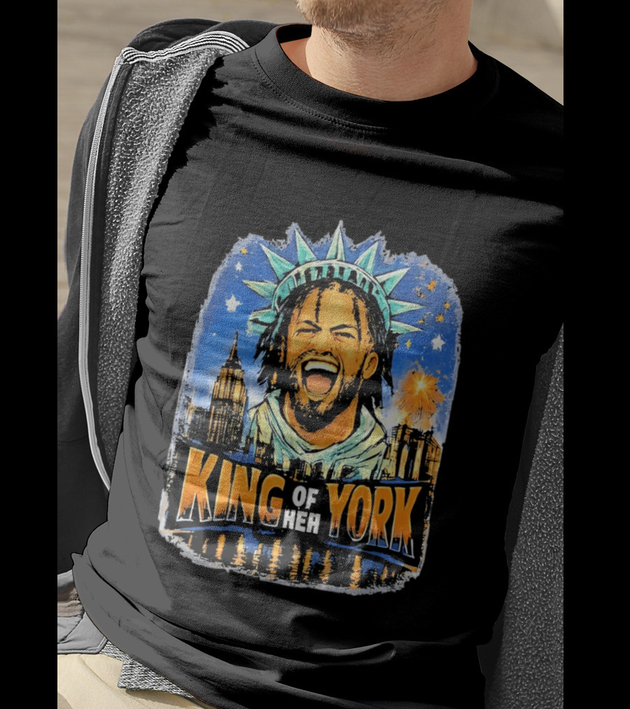 Jalen Brunson Statue Of Liberty Crown King Of New York City Skyline T-Shirt