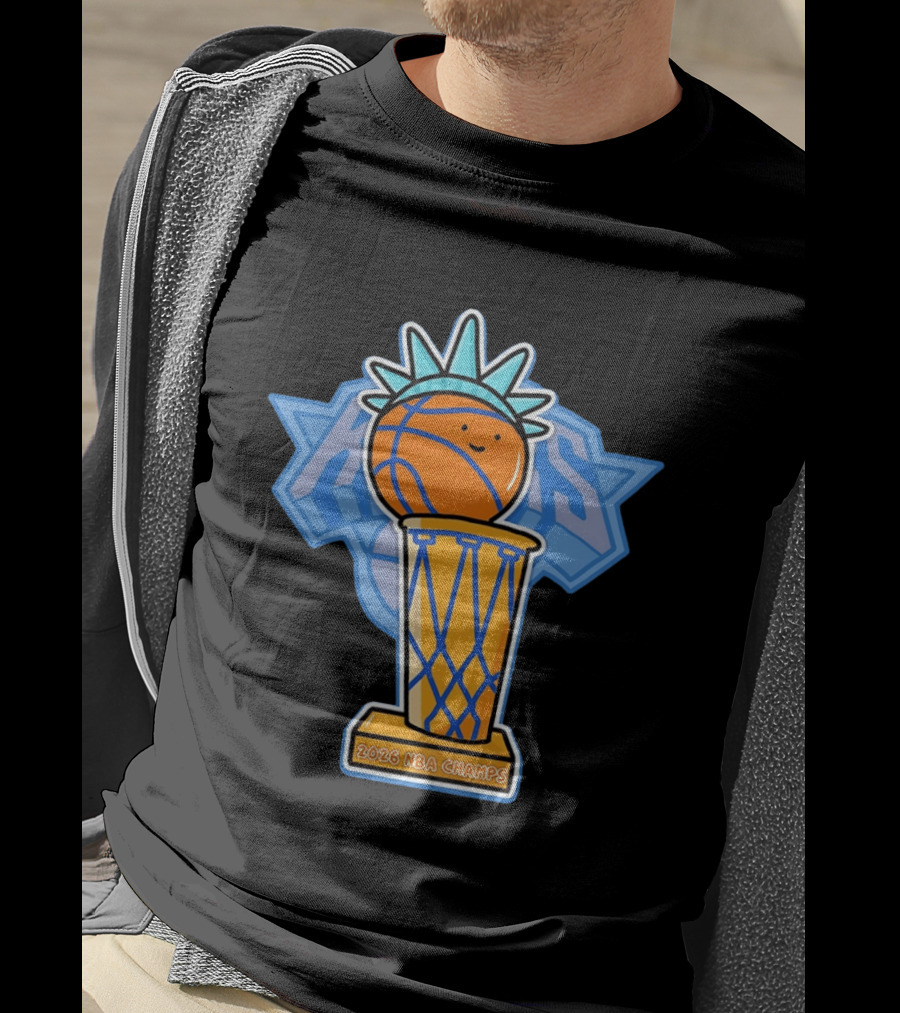 Knicks NBA Champs 2026 Statue Of Liberty Basketball Trophy T-Shirt