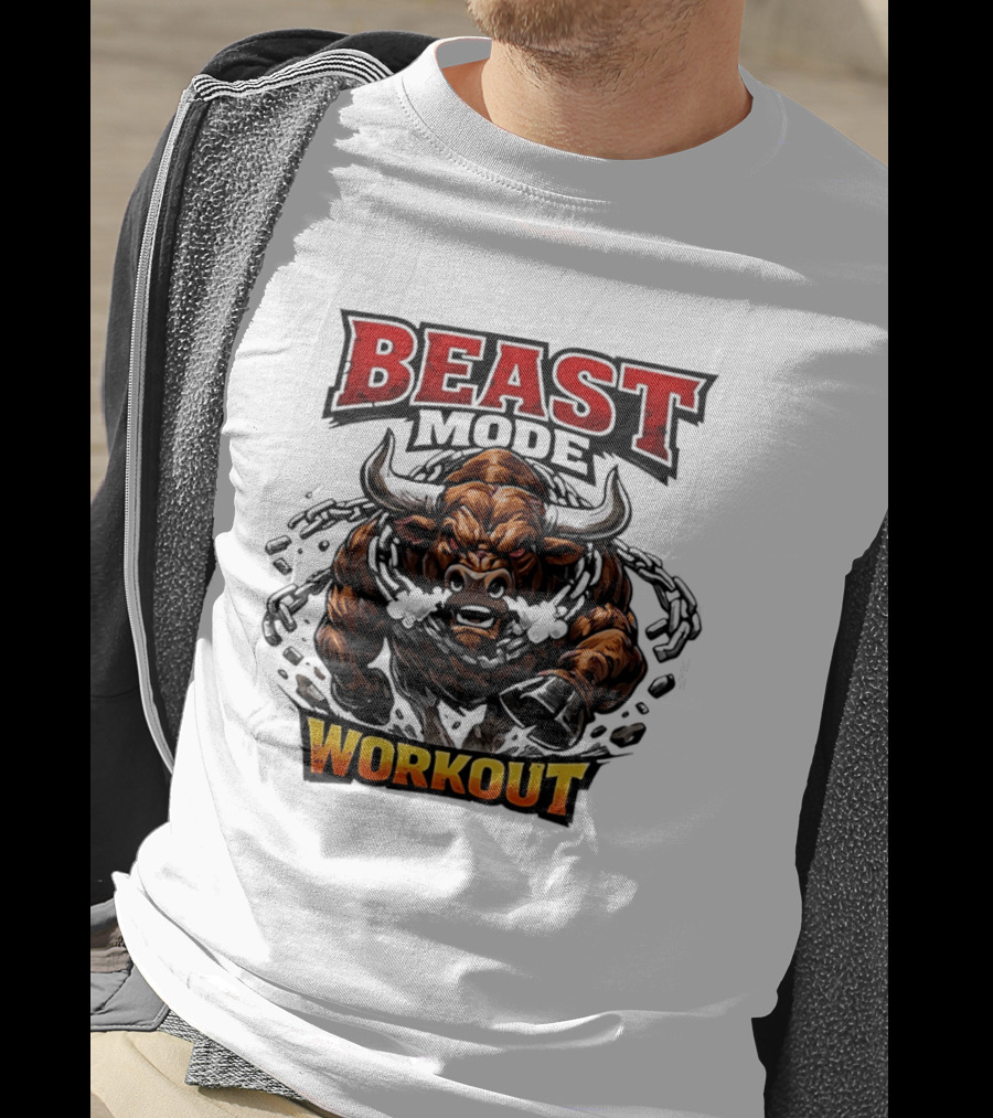Beast Mode Workout Illustrated Bull Breaking Chains T-Shirt