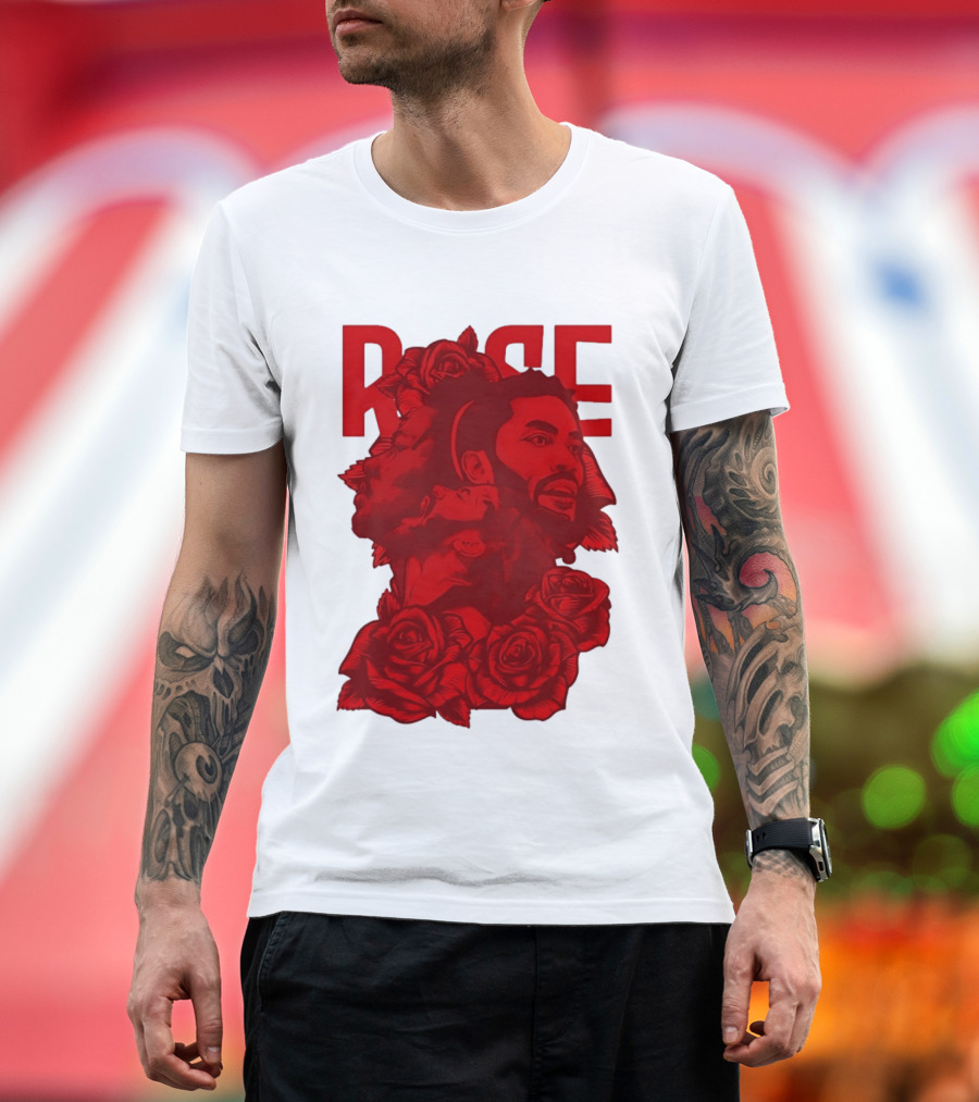 Derrick Rose Red Rose Portrait With Decorative Roses T-Shirt