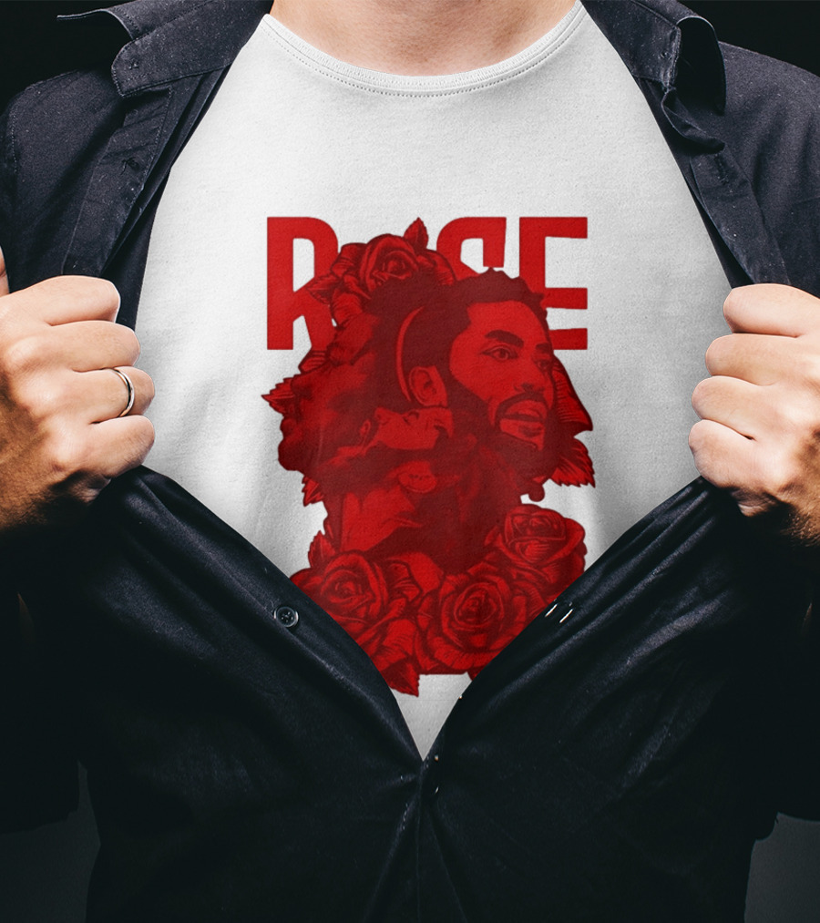 Derrick Rose Red Rose Portrait With Decorative Roses T-Shirt