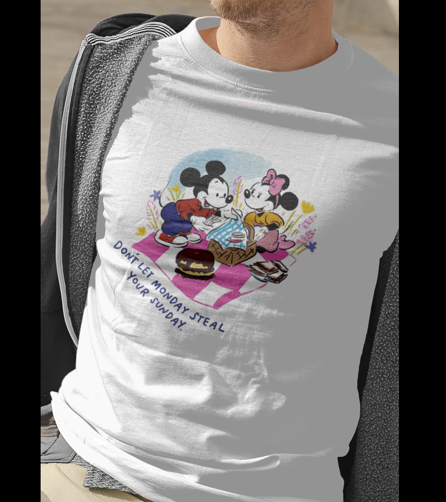 Mickey And Minnie Mouse Don't Let Monday Steal Your Sunday Picnic Fun T-Shirt