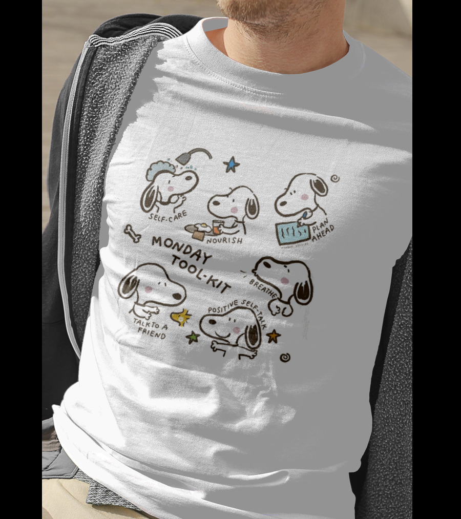 Snoopy Monday Tool Kit Self Care Nourish Relaxation Mental Health Positive Self Talk Plan Ahead T-Shirt