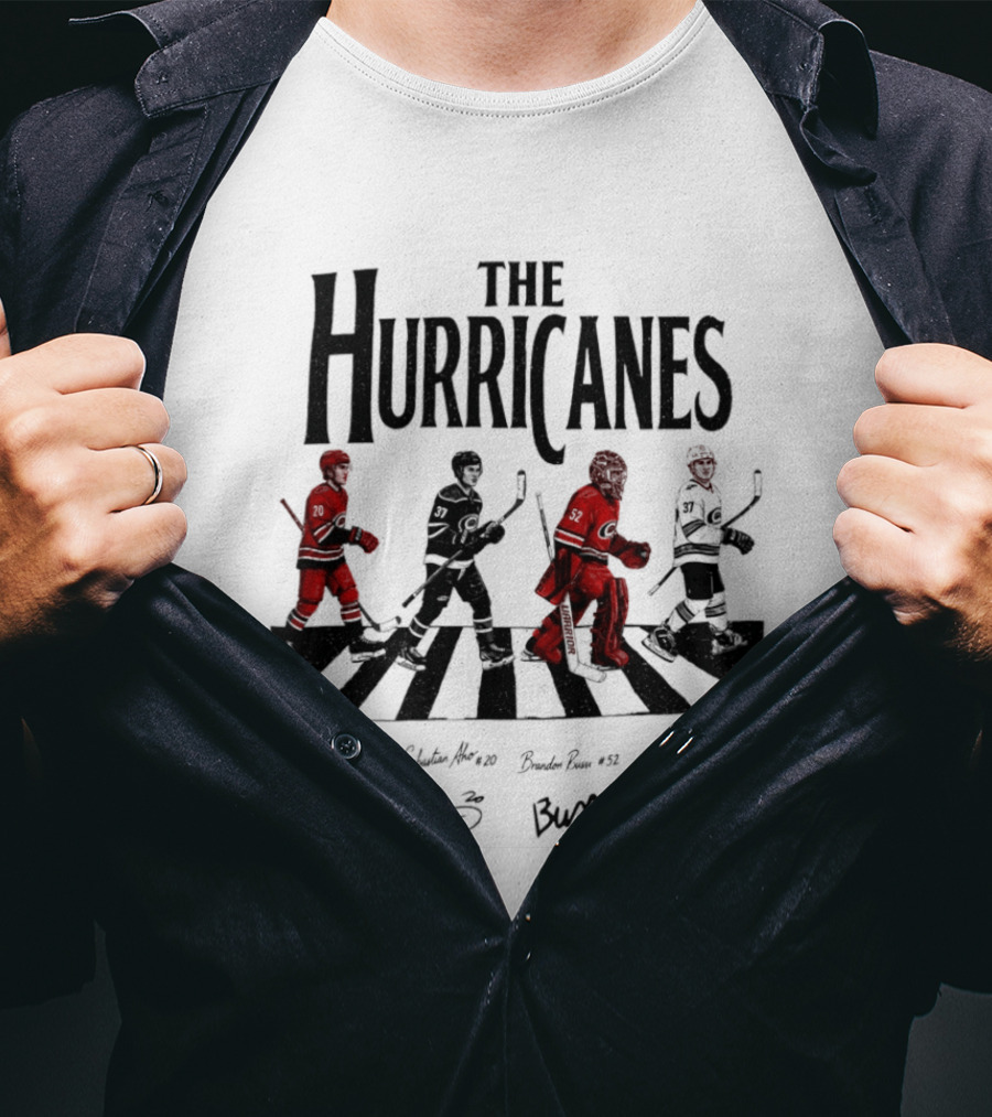 The Hurricanes Abbey Road Ice Hockey Players Crossing Signatures T-Shirt