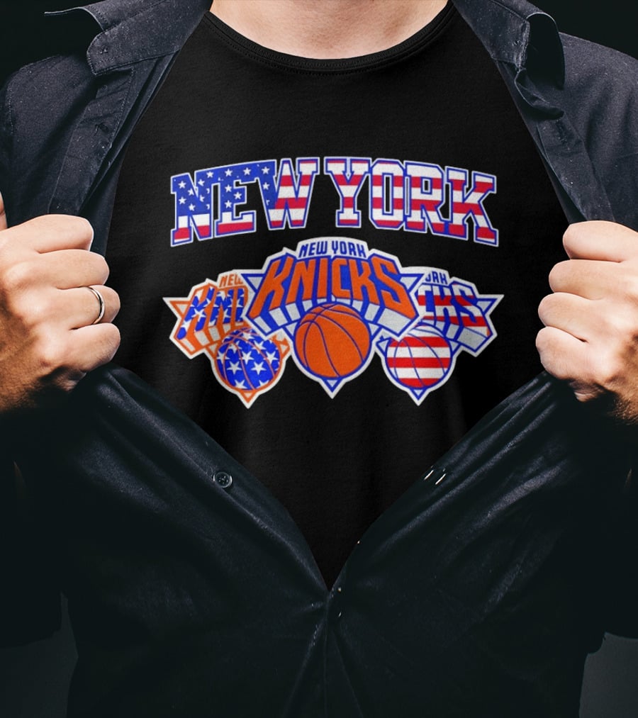 New York Knicks 4th Of July American Flag Basketball Stars And Stripes T-Shirt