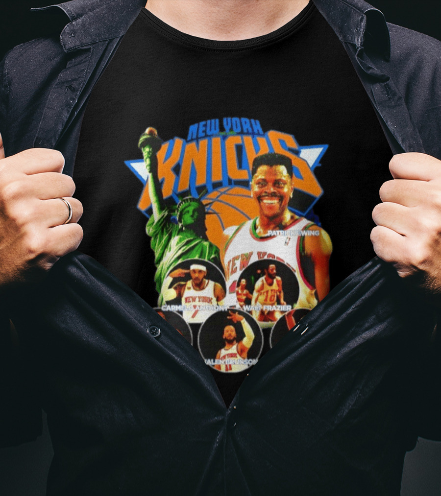 New York Knicks Patrick Ewing Carmelo Anthony Walt Frazier Statue Of Liberty T-Shirt