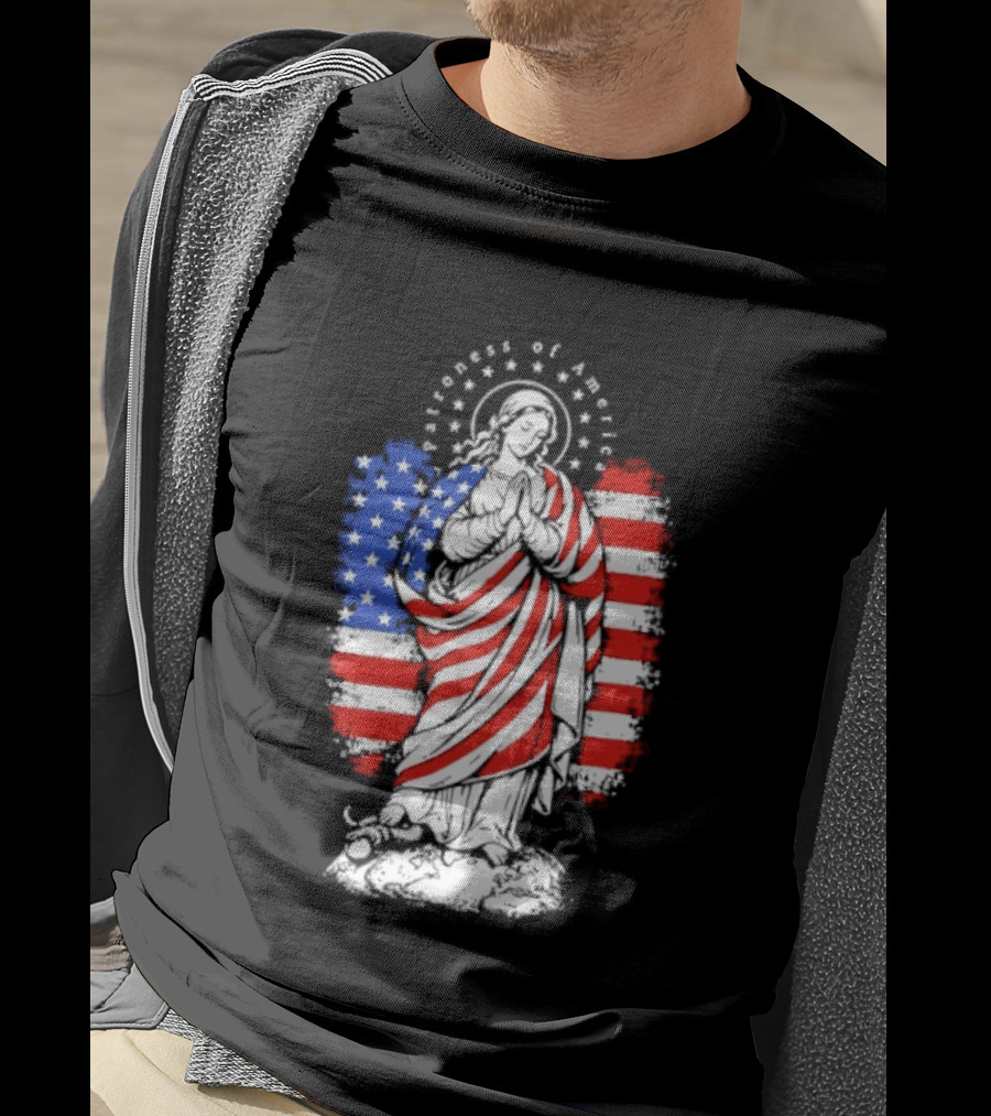 Blessed Virgin Mary Patroness Of The USA With American Flag Colors Catholic T-Shirt