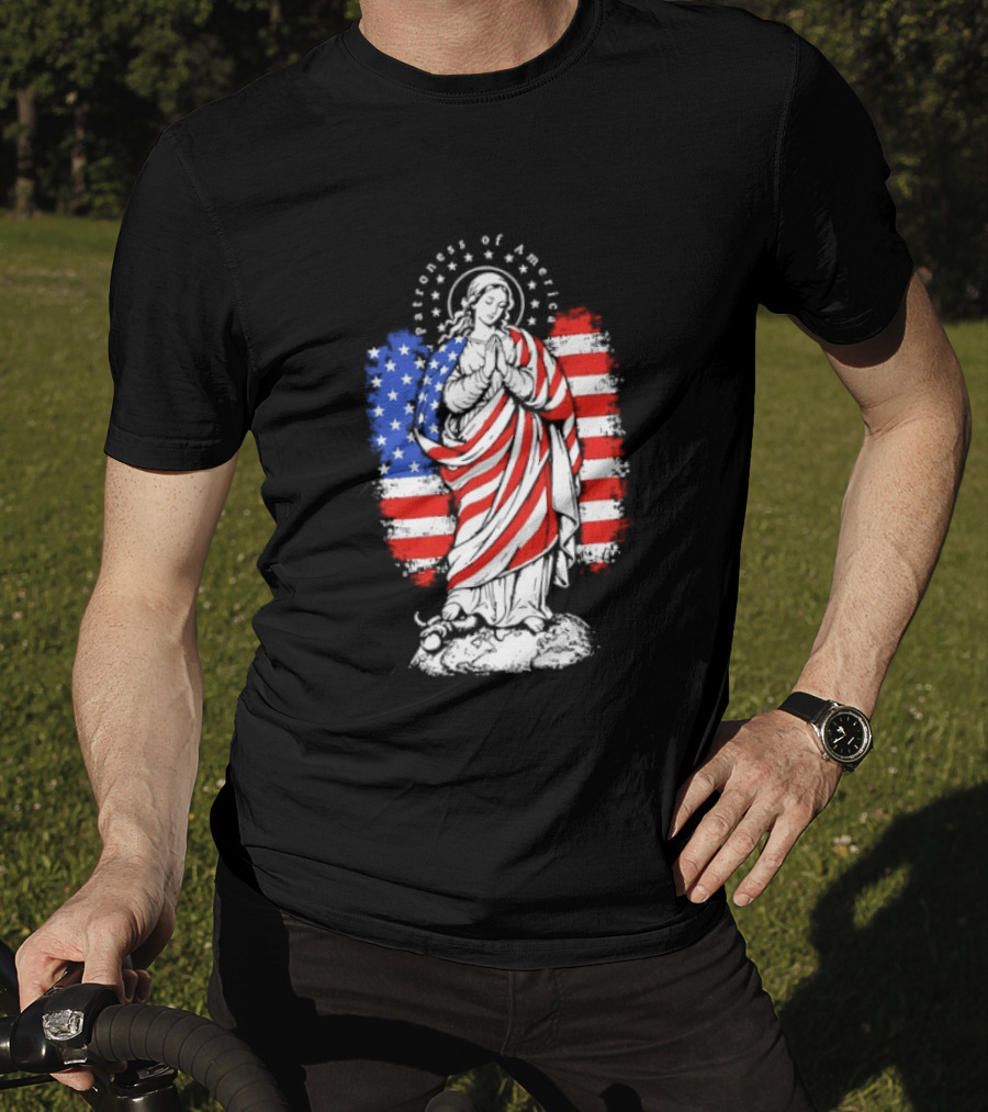 Blessed Virgin Mary Patroness Of The USA With American Flag Colors Catholic T-Shirt