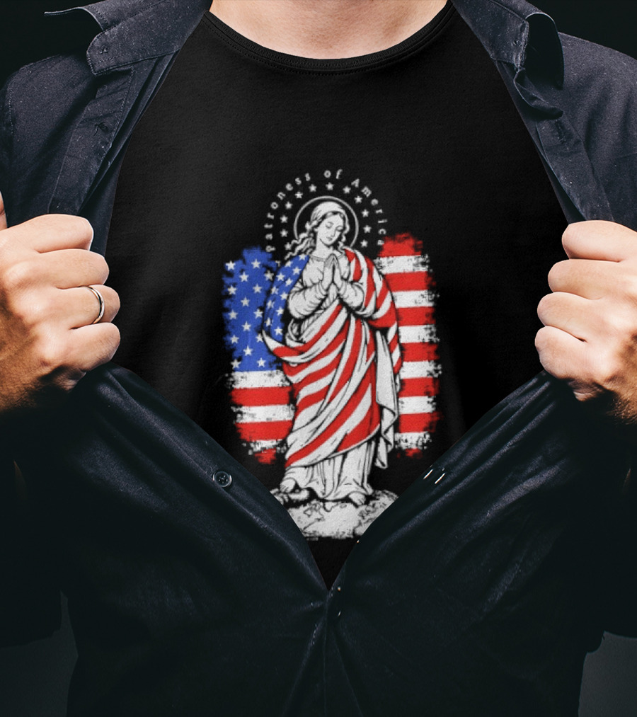 Blessed Virgin Mary Patroness Of The USA With American Flag Colors Catholic T-Shirt