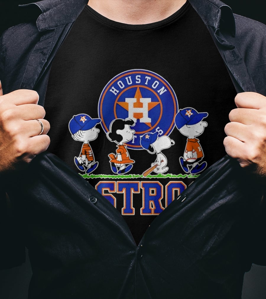 Houston Astros Peanuts Characters Snoopy Walking Baseball Team T-Shirt