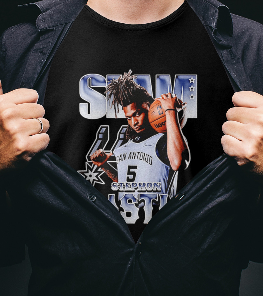 San Antonio Spurs Stephon Castle SLAM Basketball Star T-Shirt