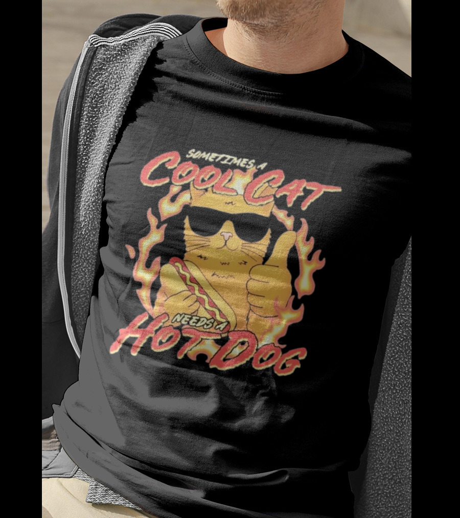 Sometimes A Cool Cat Needs A Hot Dog T-Shirt