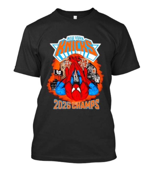 New York Knicks Spider Man 2026 Champs Basketball Celebration T-Shirt