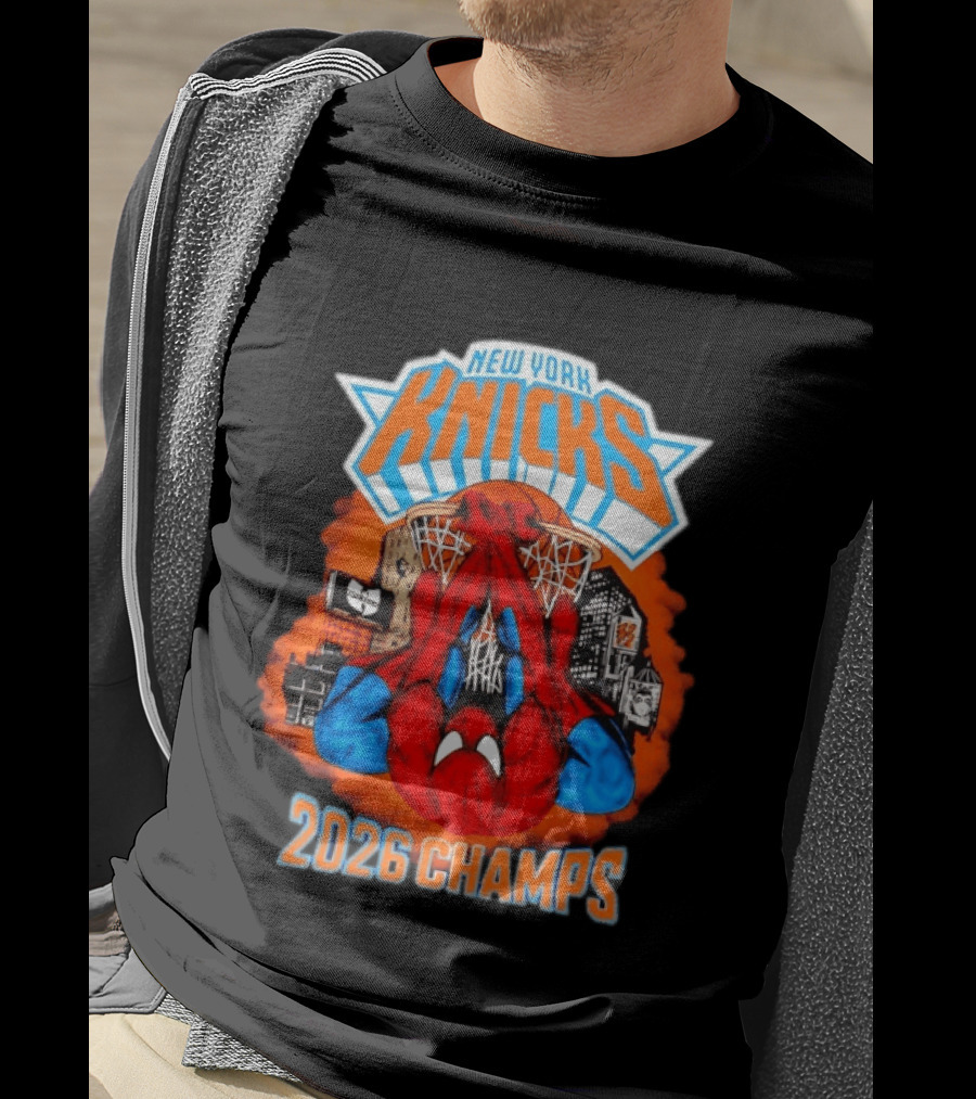 New York Knicks Spider Man 2026 Champs Basketball Celebration T-Shirt