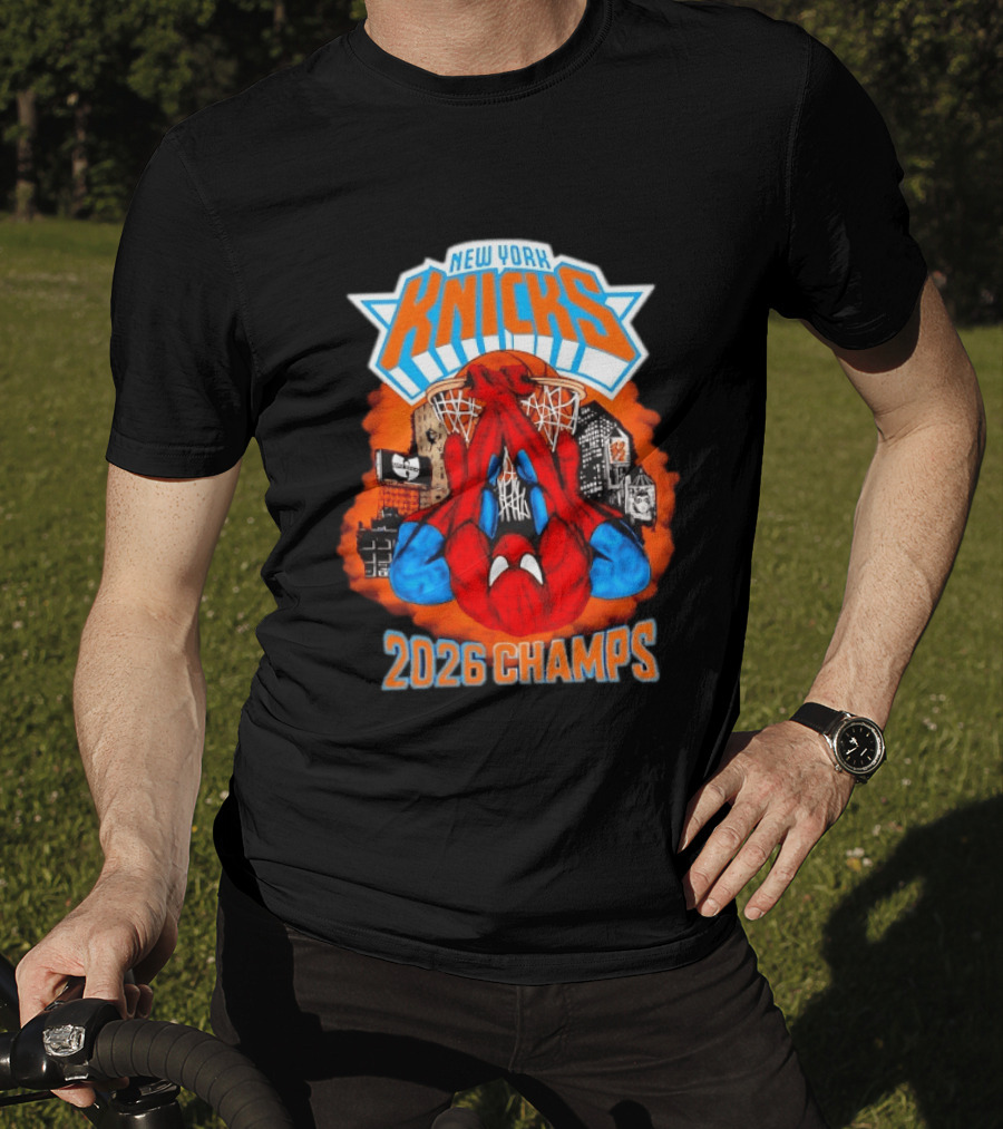 New York Knicks Spider Man 2026 Champs Basketball Celebration T-Shirt