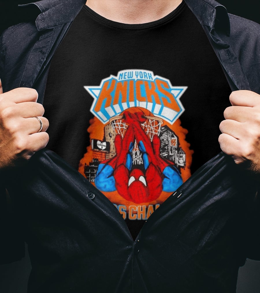 New York Knicks Spider Man 2026 Champs Basketball Celebration T-Shirt