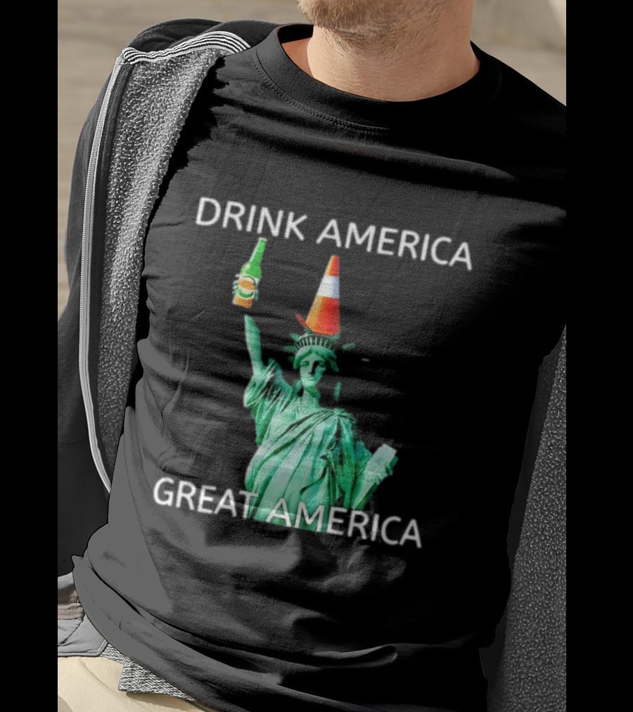 Statue Of Liberty Drink America Great America Traffic Cone Beer Bottle T-Shirt
