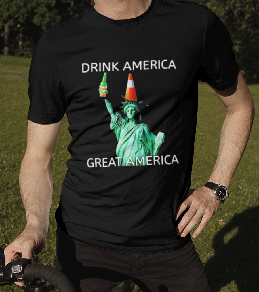 Statue Of Liberty Drink America Great America Traffic Cone Beer Bottle T-Shirt