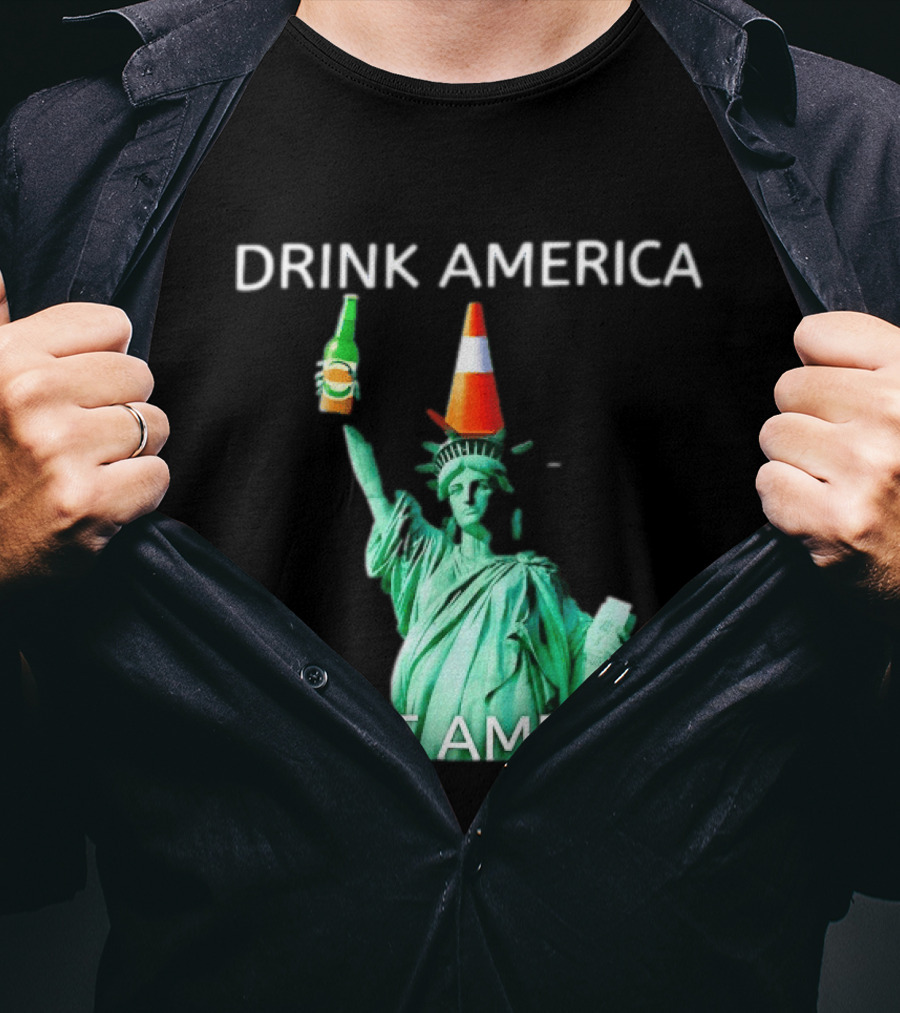 Statue Of Liberty Drink America Great America Traffic Cone Beer Bottle T-Shirt