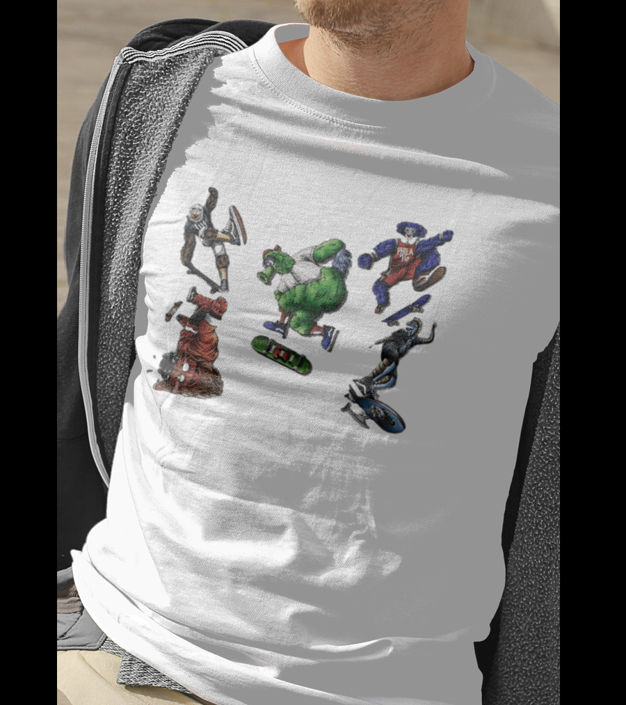 Philadelphia Sports Mascots Skateboarding Extravaganza Happy National Day T-Shirt