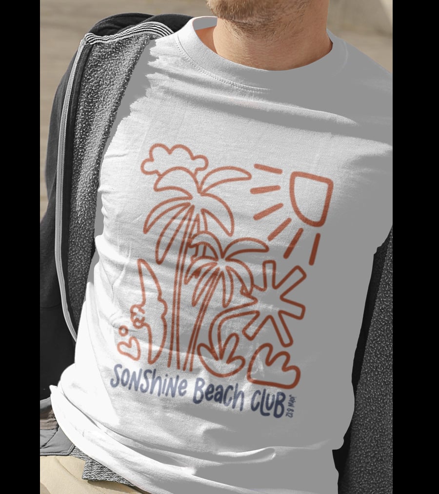 Five2 Sonshine Beach Club Palm Trees Sun And Surf Vibes T-Shirt