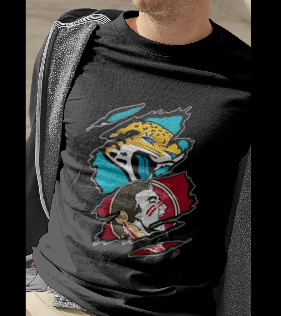 Jacksonville Jaguars Florida State Seminoles Two Teams One Heart Scratch T-Shirt