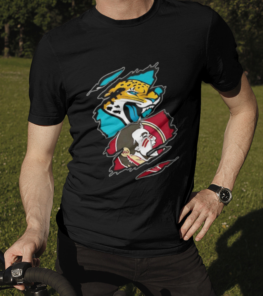 Jacksonville Jaguars Florida State Seminoles Two Teams One Heart Scratch T-Shirt