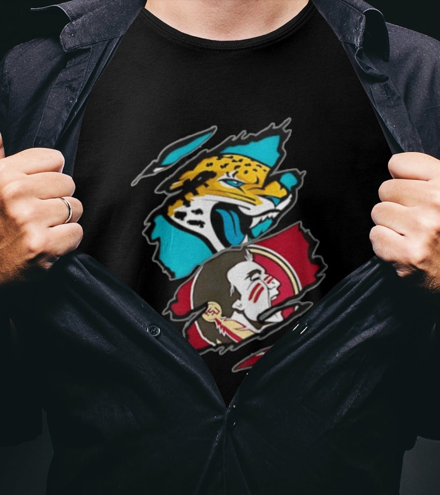 Jacksonville Jaguars Florida State Seminoles Two Teams One Heart Scratch T-Shirt
