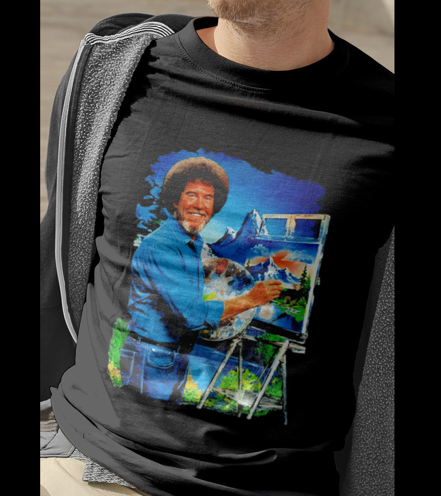 Bob Ross Painting Landscape Artist With Mountain Scene T-Shirt