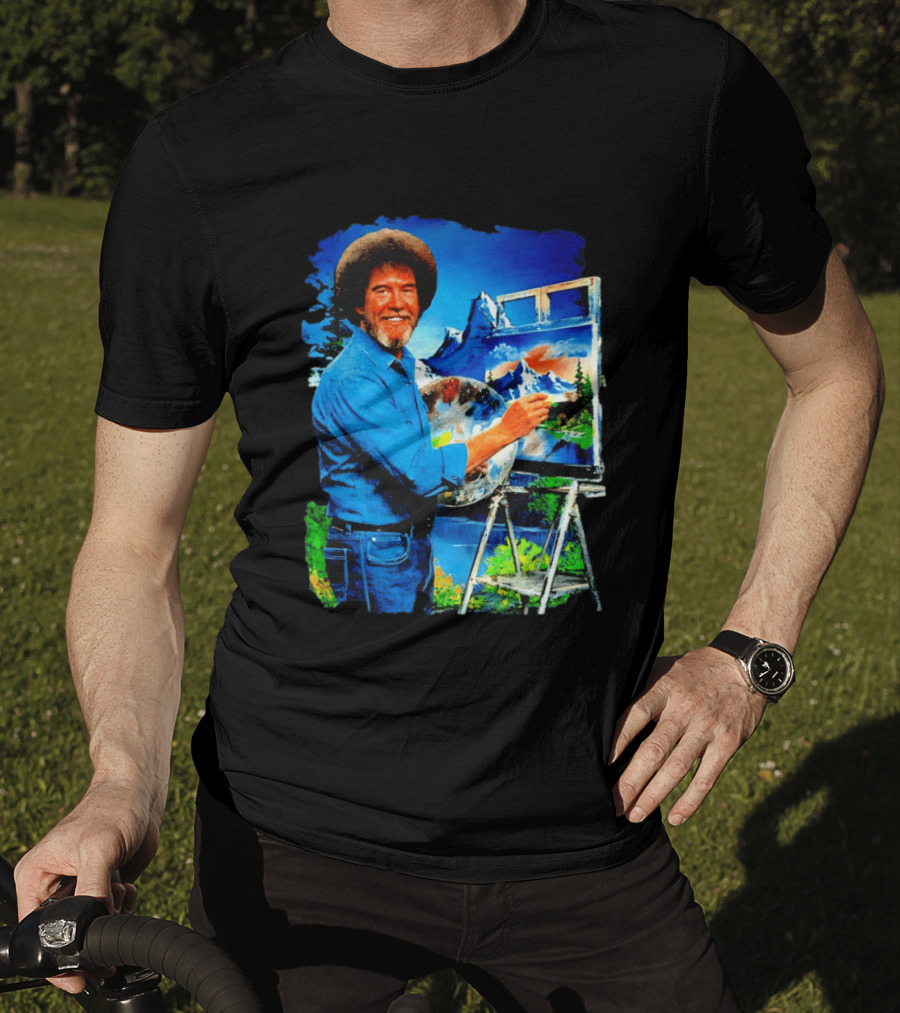 Bob Ross Painting Landscape Artist With Mountain Scene T-Shirt