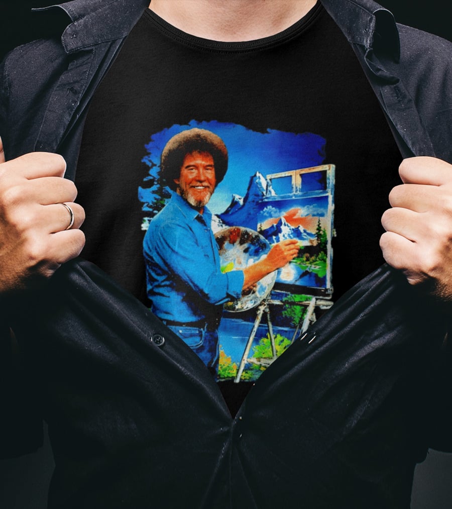 Bob Ross Painting Landscape Artist With Mountain Scene T-Shirt