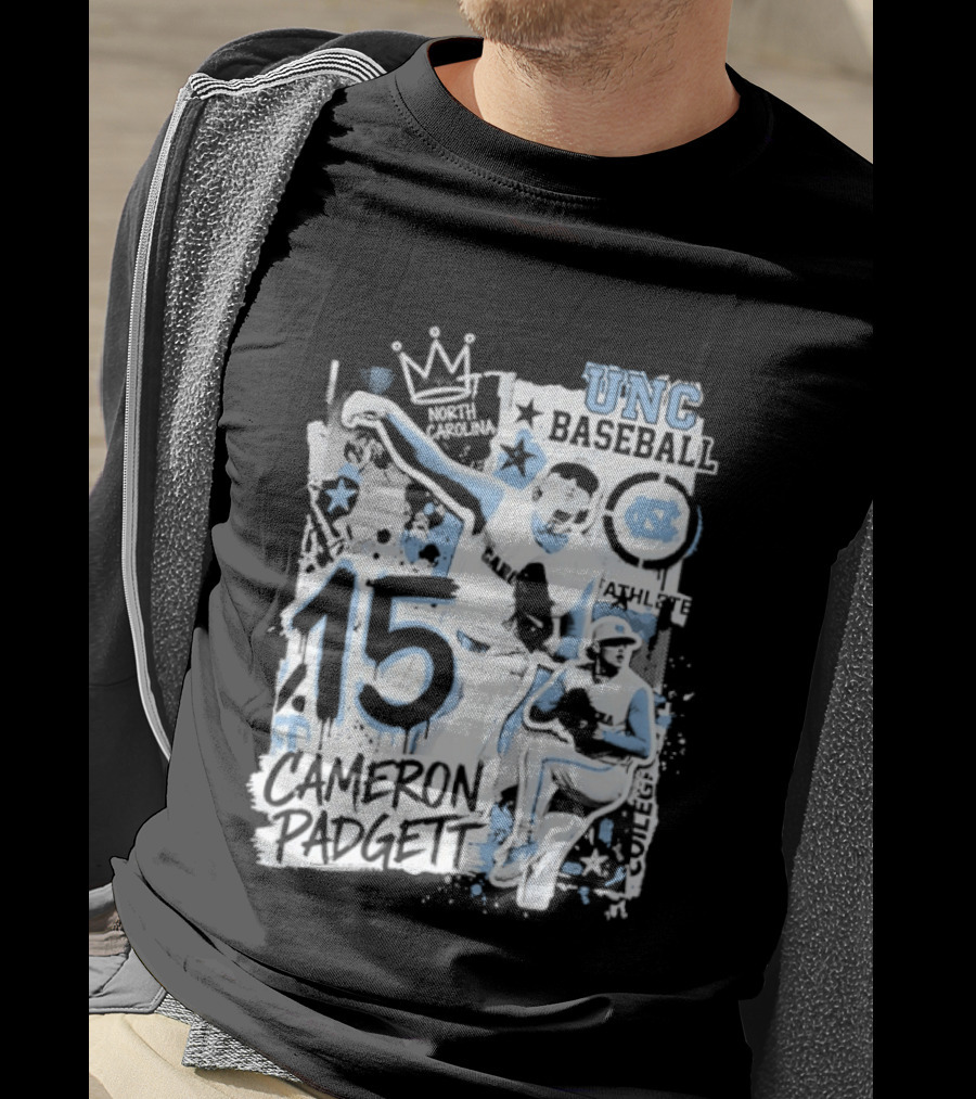 Cameron Padgett 15 UNC Baseball Player Collage Comic UNC Baseball T-Shirt