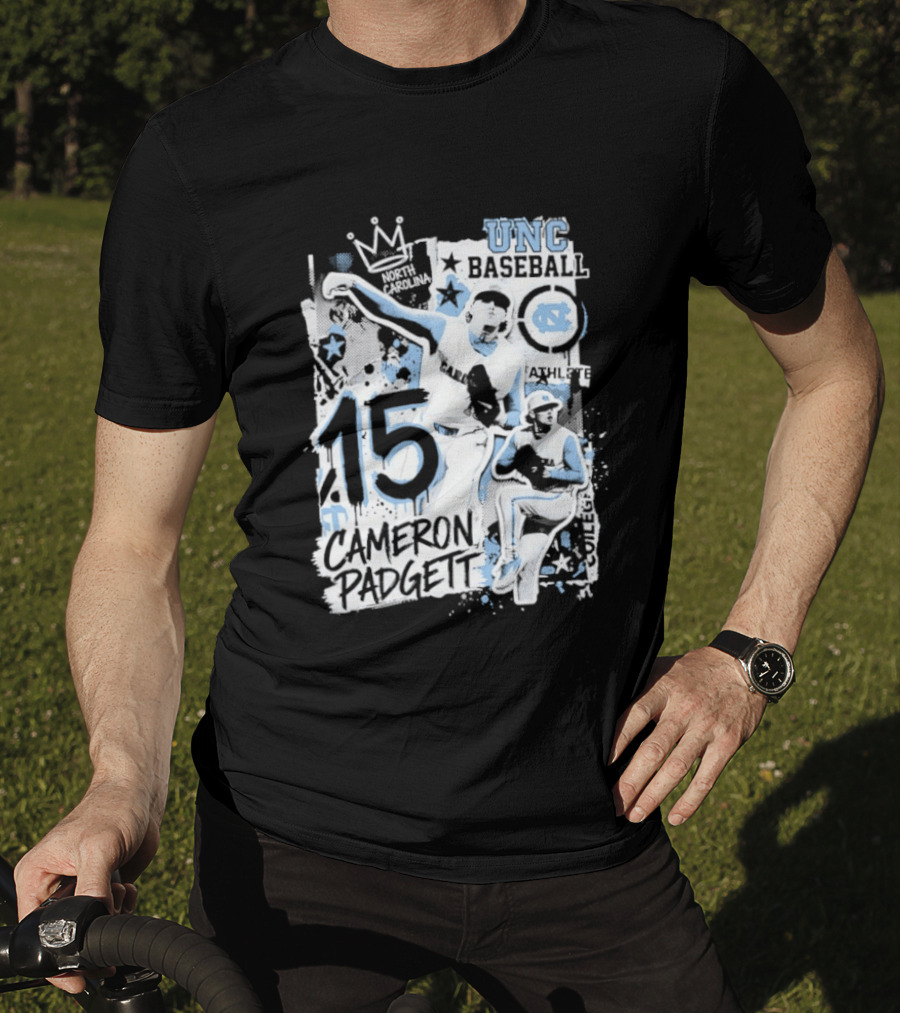 Cameron Padgett 15 UNC Baseball Player Collage Comic UNC Baseball T-Shirt