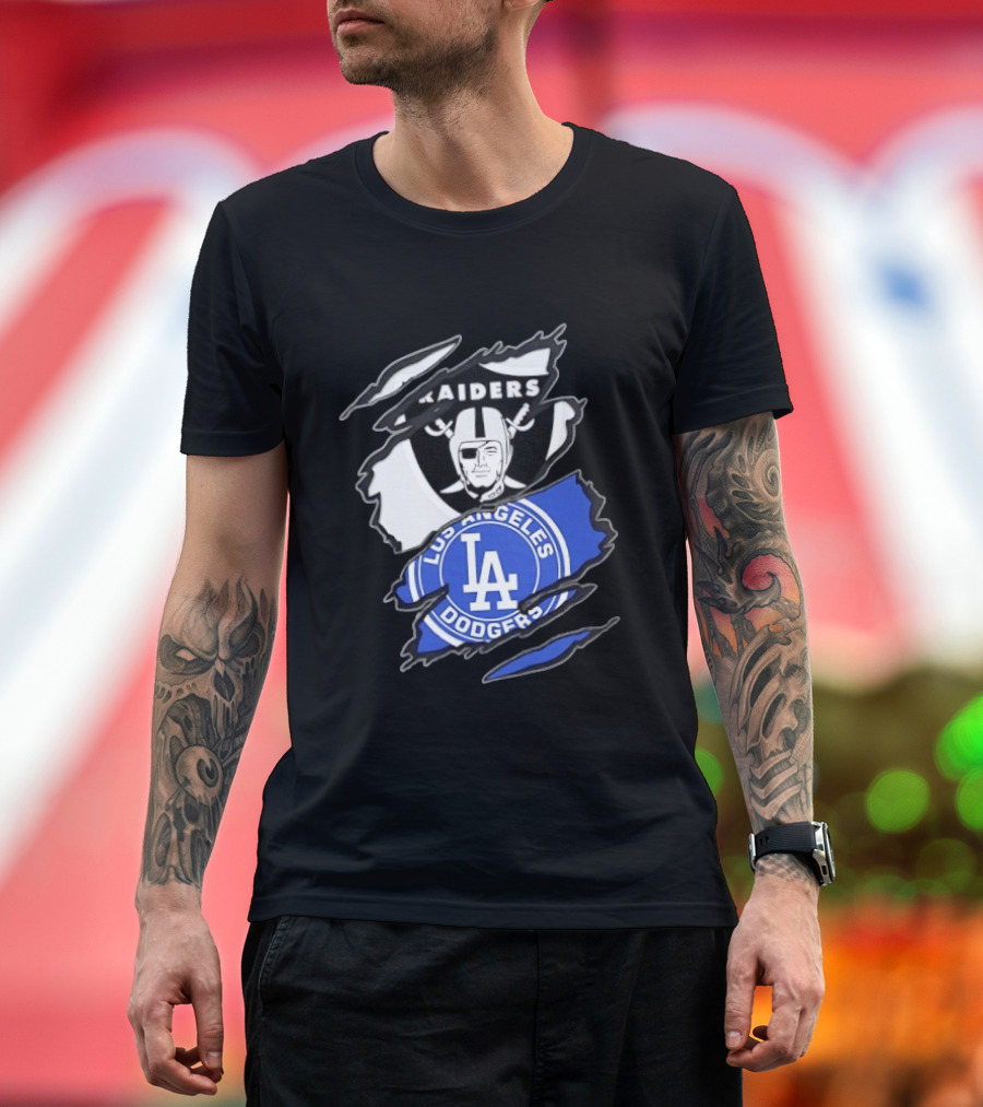 Las Vegas Raiders Los Angeles Dodgers Two Teams One Heart Scratch T-Shirt