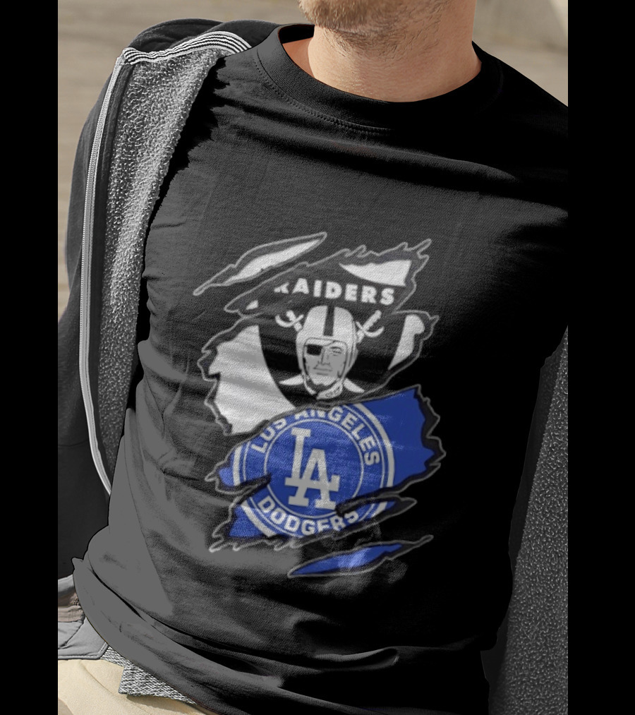 Las Vegas Raiders Los Angeles Dodgers Two Teams One Heart Scratch T-Shirt