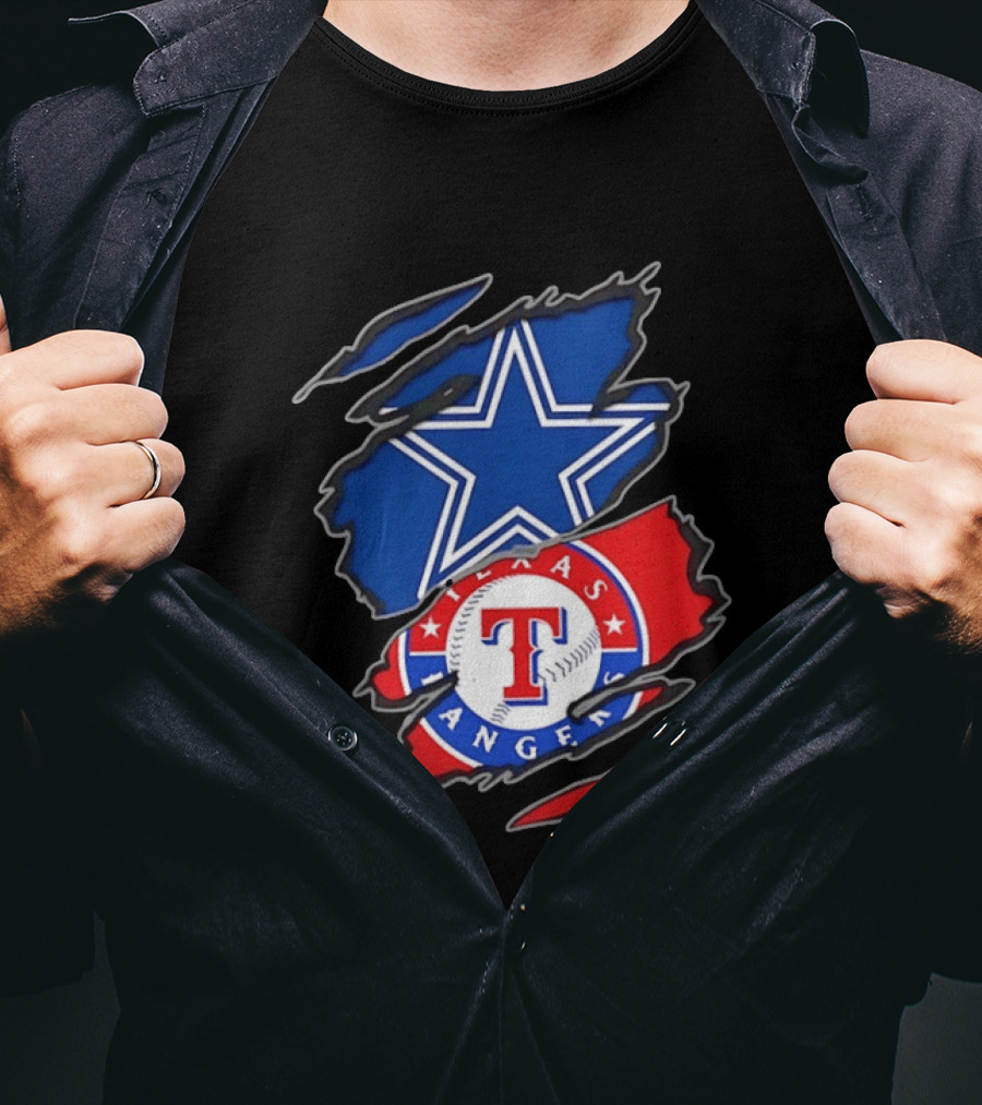 Dallas Cowboys Texas Rangers Two Teams One Heart Scratch T-Shirt