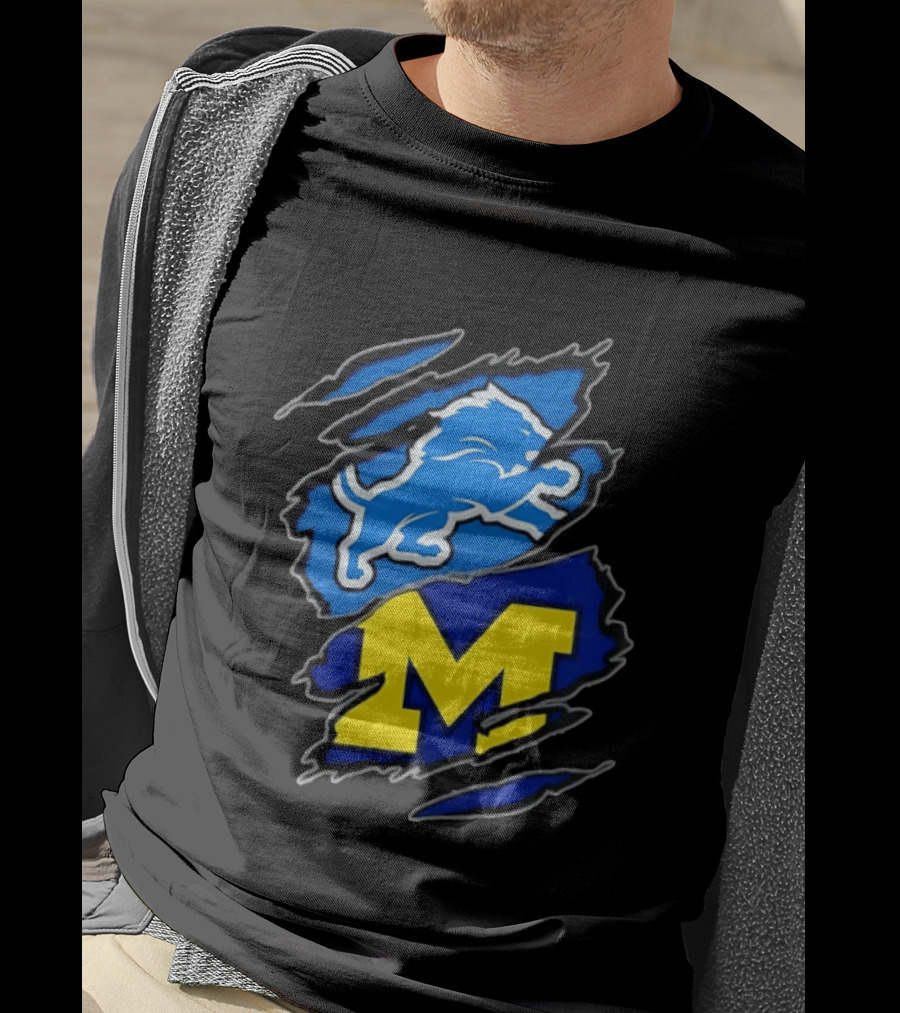 Detroit Lions Michigan Wolverines Two Teams One Heart Scratch T-Shirt