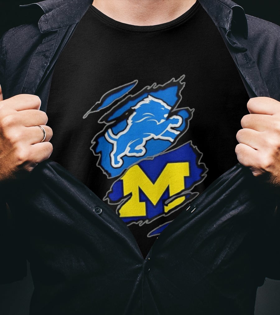 Detroit Lions Michigan Wolverines Two Teams One Heart Scratch T-Shirt
