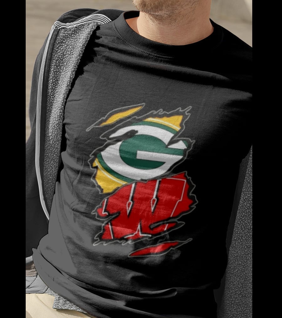 Green Bay Packers Wisconsin Badgers Two Teams One Heart Scratch T-Shirt