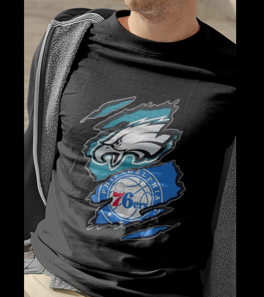 Philadelphia Eagles And Philadelphia 76ers Two Teams One Heart Scratch T-Shirt